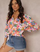 christy Cămașă roz-portocalie cu mâneci lungi și nasturi decorativi cu flori Sarabeta