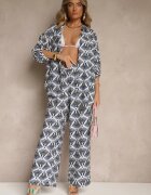 christy Compleu Albastru din Viscoză Cămașă și Pantaloni Decorat cu Imprimeu Ornamental Elezoria