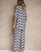 christy Compleu Albastru din Viscoză Cămașă și Pantaloni Decorat cu Imprimeu Ornamental Elezoria