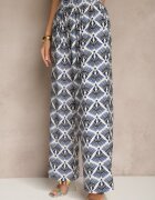 christy Compleu Albastru din Viscoză Cămașă și Pantaloni Decorat cu Imprimeu Ornamental Elezoria