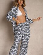 christy Compleu Albastru din Viscoză Cămașă și Pantaloni Decorat cu Imprimeu Ornamental Elezoria