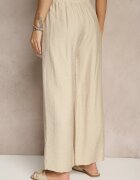 christy Pantaloni Bej Largi High Waist din Viscoză cu elastic în talie Lannalie