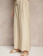 christy Pantaloni Bej Largi High Waist din Viscoză cu elastic în talie Lannalie