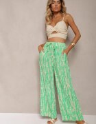 christy Pantaloni Verzi largi cu model abstract și elastic în talie Sarieta