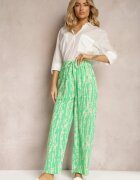 christy Pantaloni Verzi largi cu model abstract și elastic în talie Sarieta