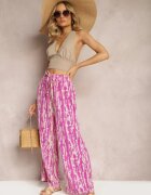 christy Pantaloni violet cu croială largă cu model abstract și bandă elastică în talie Sarieta