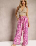 christy Pantaloni violet cu croială largă cu model abstract și bandă elastică în talie Sarieta
