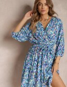 christy Rochie Albastră Petrecută Midi cu cordon în talie și fir metalizat Armellia