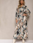 christy Rochie Cloș Maxi Bej-Verde cu elastic în talie Montaga
