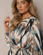 christy Rochie Cloș Maxi Bej-Verde cu elastic în talie Montaga