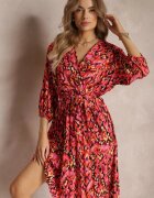 christy Rochie Crossover Midi Roșu-Negru cu Cordon Legat și Fir Metalic Armellia
