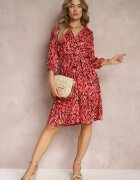 christy Rochie Crossover Midi Roșu-Negru cu Cordon Legat și Fir Metalic Armellia