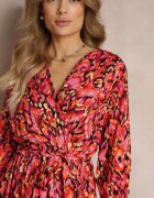 christy Rochie Crossover Midi Roșu-Negru cu Cordon Legat și Fir Metalic Armellia