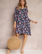 christy Rochie dreaptă bleumarin florală cu mâneci 3/4 Nata