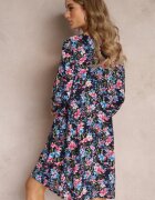 christy Rochie dreaptă bleumarin florală cu mâneci 3/4 Nata