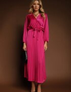 christy Rochie Maxi Fucsia cu fustă plisată și decolteu petrecut Basila