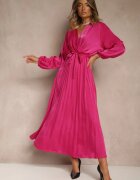 christy Rochie Maxi Fucsia cu fustă plisată și decolteu petrecut Basila