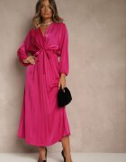 christy Rochie Maxi Fucsia cu fustă plisată și decolteu petrecut Basila