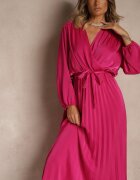 christy Rochie Maxi Fucsia cu fustă plisată și decolteu petrecut Basila