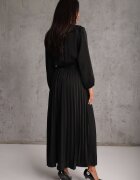 christy Rochie Maxi Neagră cu TIV PLISAT și DECOLTEU PETRECUT Basila