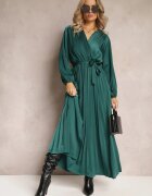 christy Rochie Maxi Verde cu tiv plisat și decolteu petrecut Basila