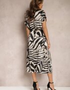 christy Rochie Midi Tip Cutie Bej și Negru cu Imprimeu Animal cu Curea Avula
