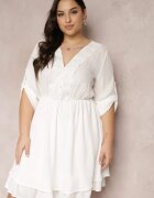 christy Rochie Mini Albă cu Elastic în Talie și Inserții din Dantelă Kelia