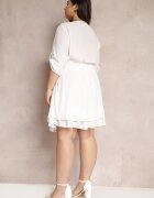 christy Rochie Mini Albă cu Elastic în Talie și Inserții din Dantelă Kelia