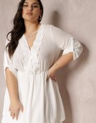 christy Rochie Mini Albă cu Elastic în Talie și Inserții din Dantelă Kelia