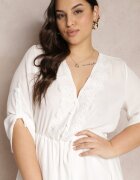 christy Rochie Mini Albă cu Elastic în Talie și Inserții din Dantelă Kelia