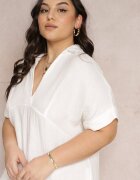 christy Rochie Mini Albă Din Bumbac cu Croială Dreaptă cu Guler Elealla