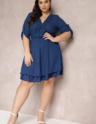christy Rochie mini bleu-marin cu elastic în talie și inserții din dantelă Kelia