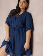 christy Rochie mini bleu-marin cu elastic în talie și inserții din dantelă Kelia
