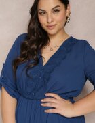 christy Rochie mini bleu-marin cu elastic în talie și inserții din dantelă Kelia