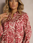 christy Rochie mini evazată bordo-bej în stil cămașă cu volan și model decorativ Bevina