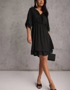 christy Rochie mini neagră cu elastic în talie și inserții din dantelă Kelia