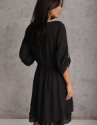 christy Rochie mini neagră cu elastic în talie și inserții din dantelă Kelia