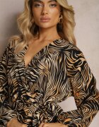 christy Rochie Negru-Maro Petrecută Lungă cu Model Abstract cu Cordon în Talie Elennora