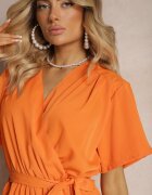 christy Rochie Portocalie cu Elastic în Talie și Decolteu Petrecut Azrah