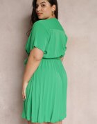 christy Rochie Verde cu Elastic în Talie și Decolteu Petrecut Azrah