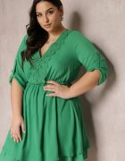 christy Rochie Verde Mini cu elastic în talie și inserții din dantelă Kelia