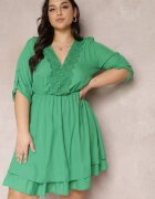 christy Rochie Verde Mini cu elastic în talie și inserții din dantelă Kelia