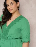 christy Rochie Verde Mini cu elastic în talie și inserții din dantelă Kelia