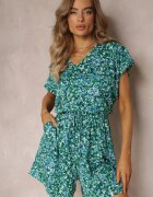 christy Salopetă Florală Verde cu mâneci scurte și pantaloni scurți Olyssa