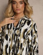 christy Set Negru-Bej din Viscoză Bluză cu Croială de Cămașă și Pantaloni Largi Sariliana