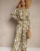 christy Set Verde cu Vâscoză Bluză cu croială tip cămașă și Pantaloni Larghi Sariliana