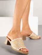 ciaodeo Papuci Bej pe Toc Bloc cu Model Geometric Florreia