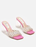 ciaodeo Papuci Fucsia cu Perle pe Toc Transparent Tip Toc Gros Grelreia