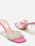 ciaodeo Papuci Fucsia cu Perle pe Toc Transparent Tip Toc Gros Grelreia