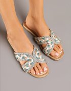 ciaodeo Papuci Verde-Bej Decorate cu Model Geometric Galirena